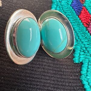 925 Silver and Turquoise Oval Earrings